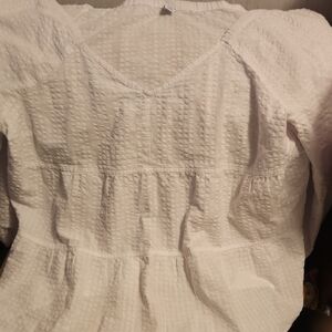 Old Navy Textured Long Puff Sleeve White Blouse